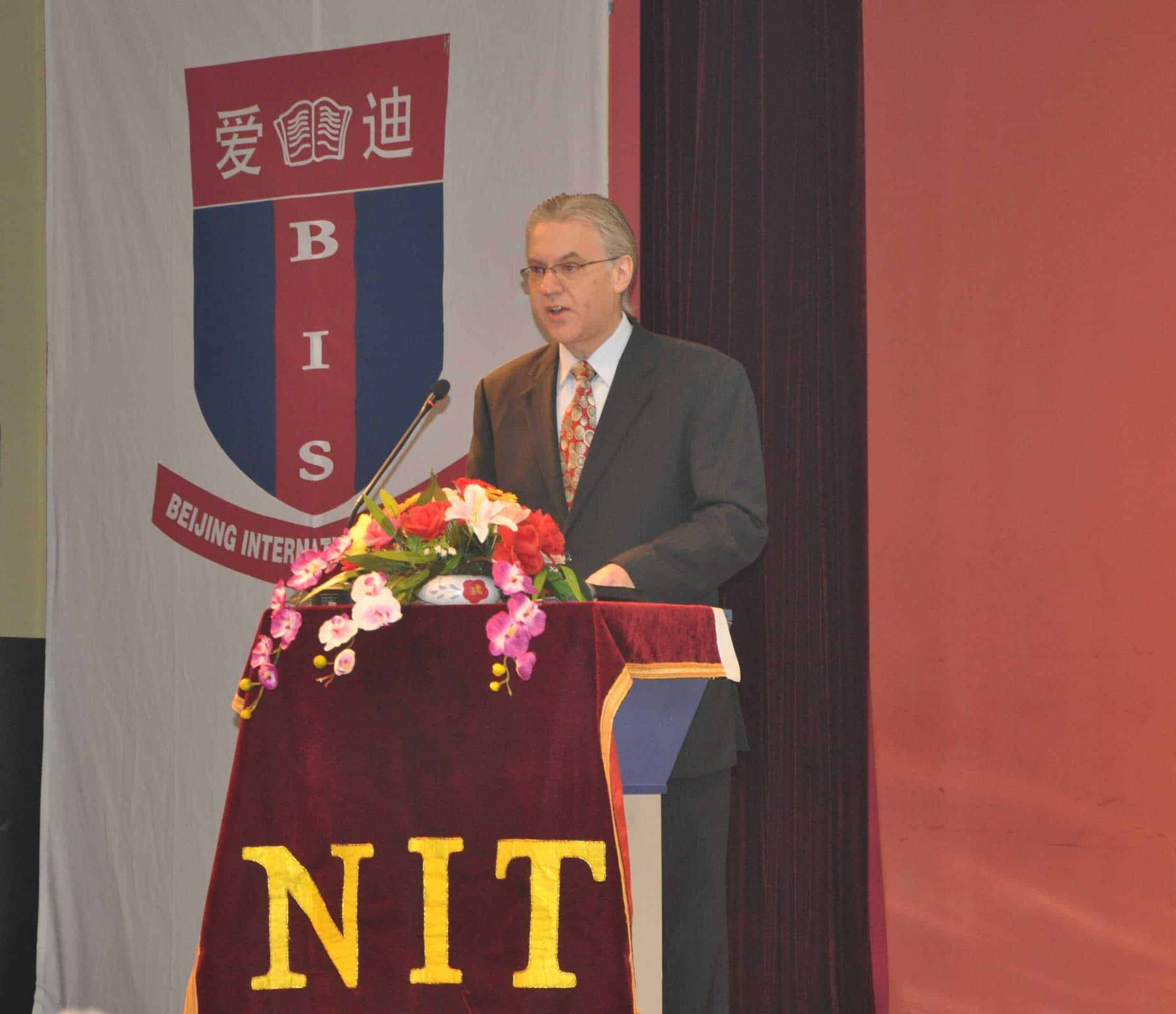 Paul Hughes giving graduation speech at NIT in Beijing China